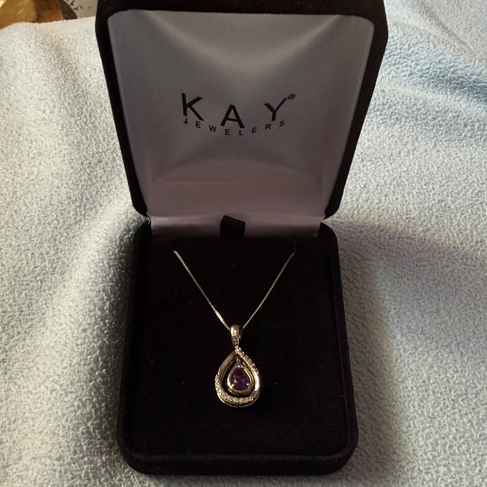Amethyst and lab created diamond necklace